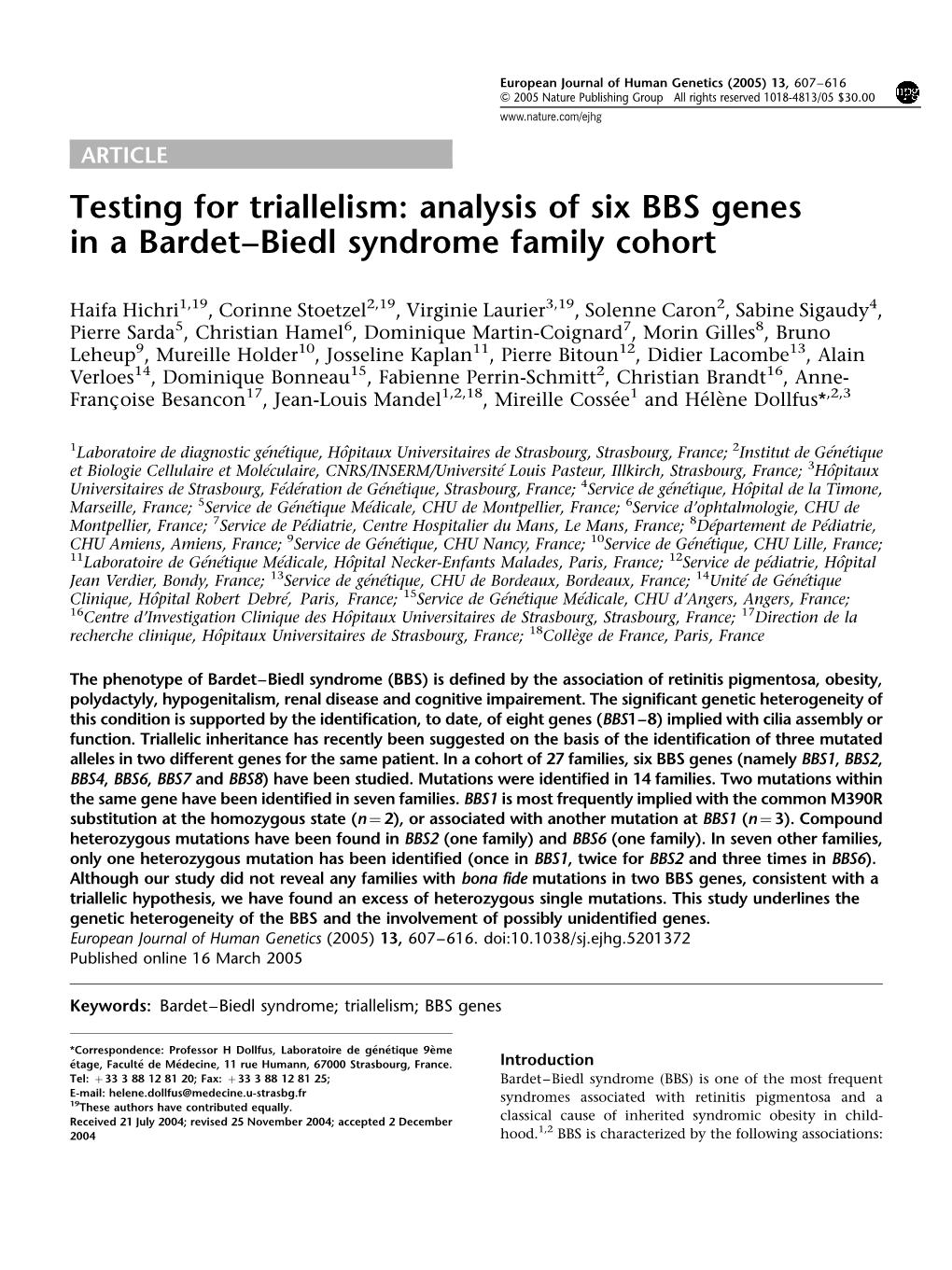 Analysis of Six BBS Genes in a Bardet–Biedl Syndrome Family Cohort