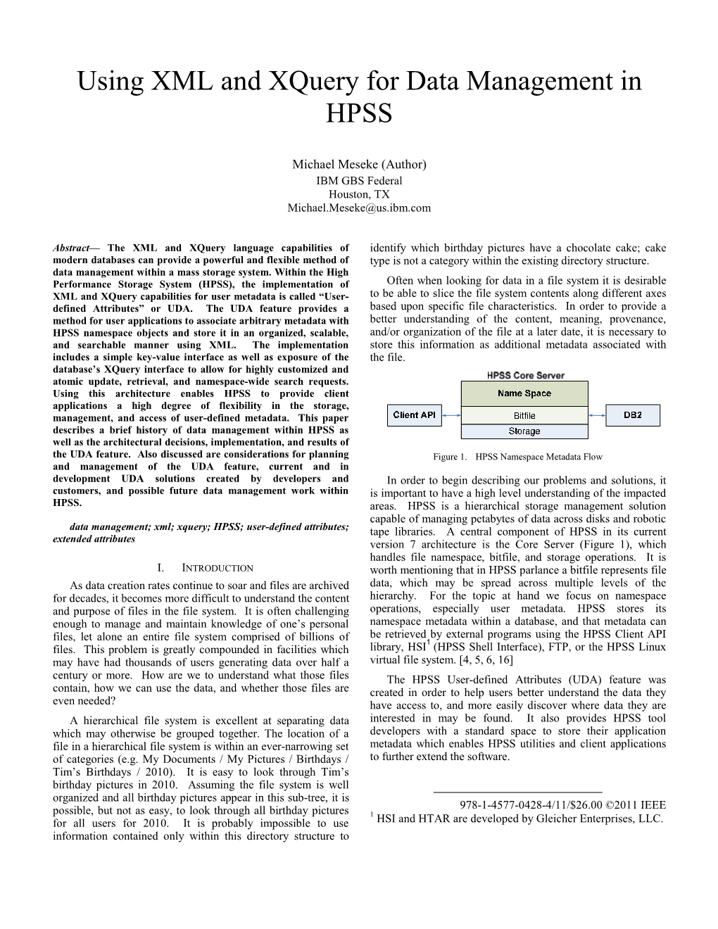 Using XML and Xquery for Data Management in HPSS