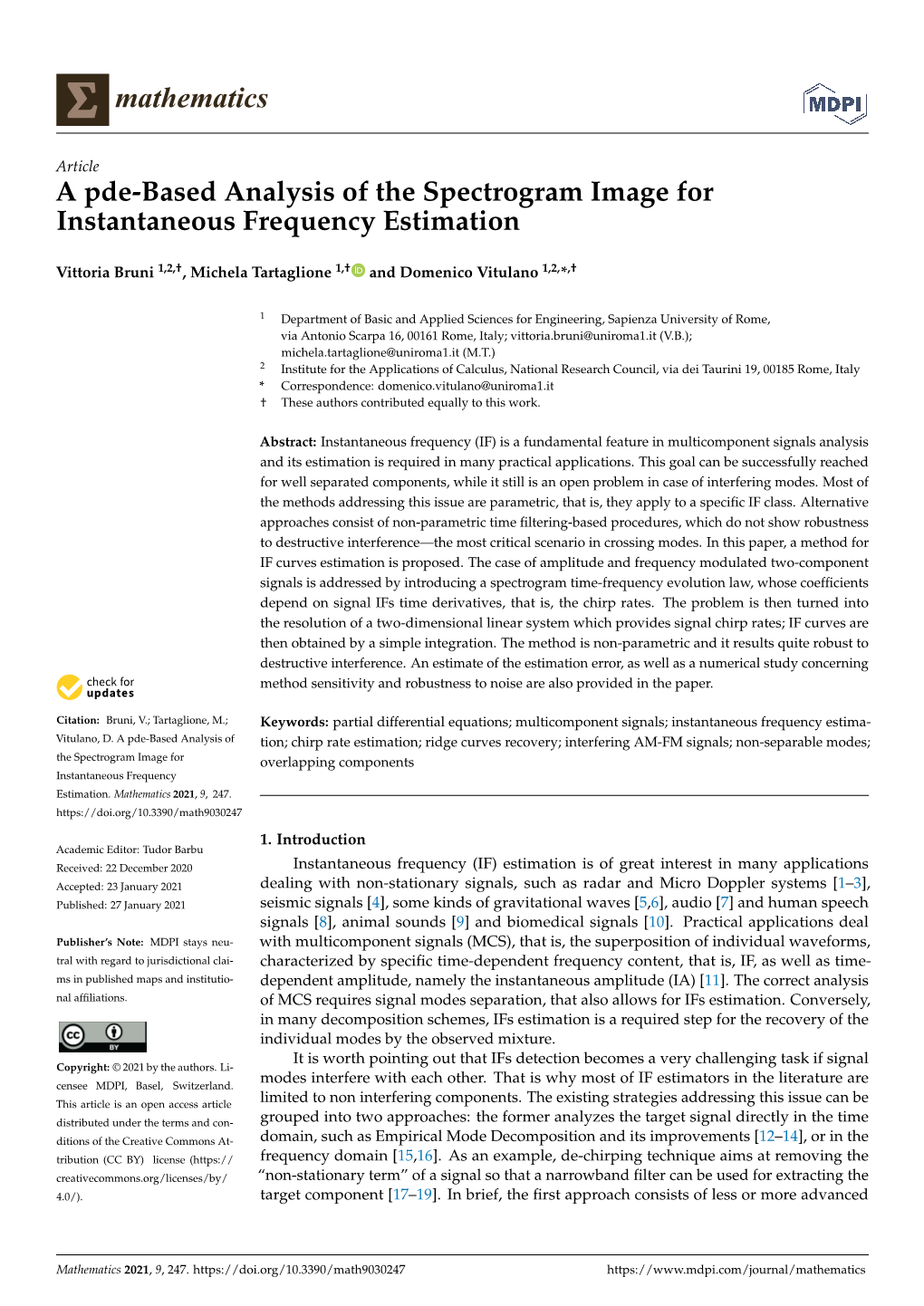 A Pde-Based Analysis of the Spectrogram Image for Instantaneous Frequency Estimation