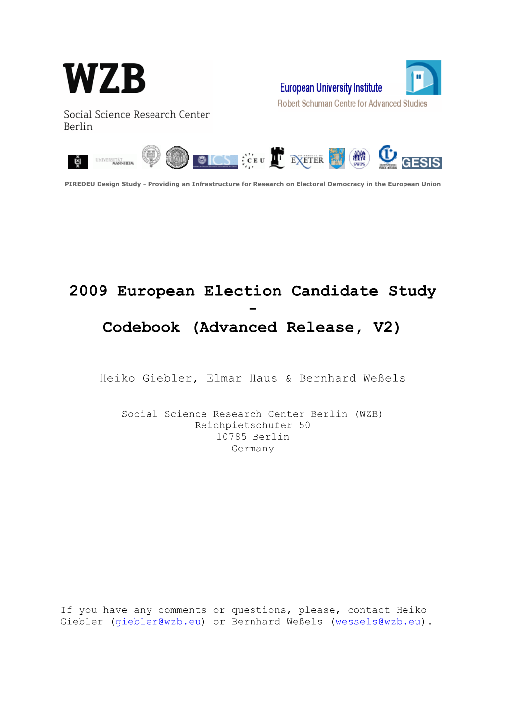 2009 European Election Candidate Study - Codebook (Advanced Release, V2)