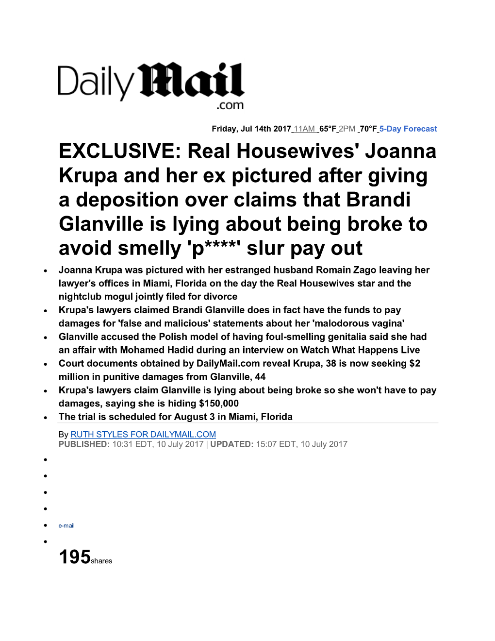 EXCLUSIVE: Real Housewives' Joanna Krupa and Her Ex Pictured After Giving a Deposition Over Claims That Brandi Glanville Is Lyin