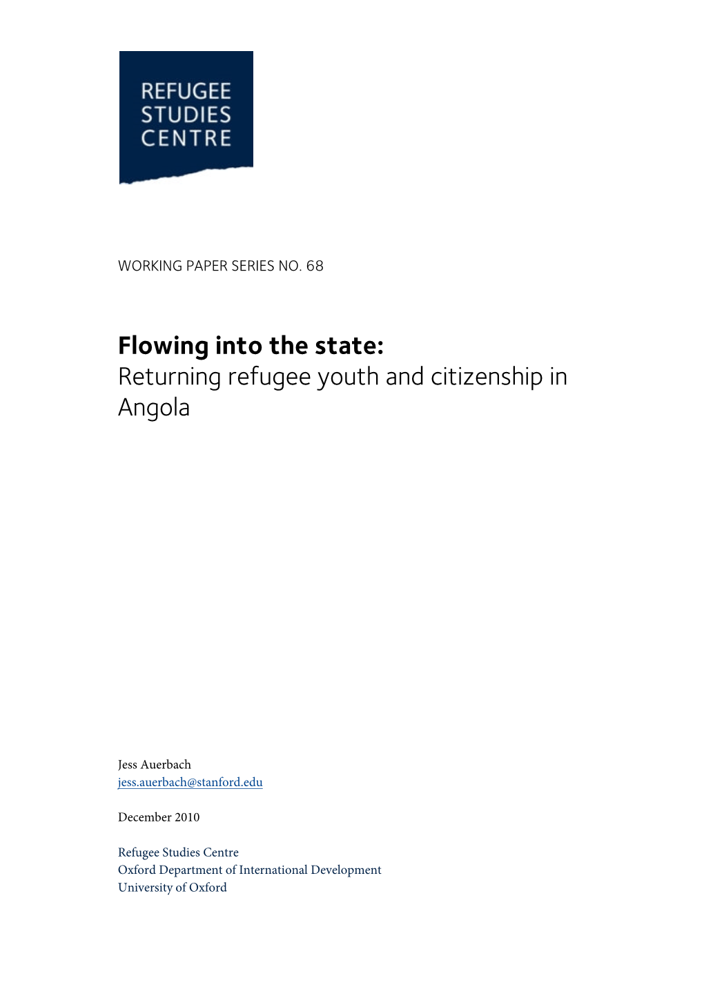 Flowing Into the State: Returning Refugee Youth and Citizenship in Angola