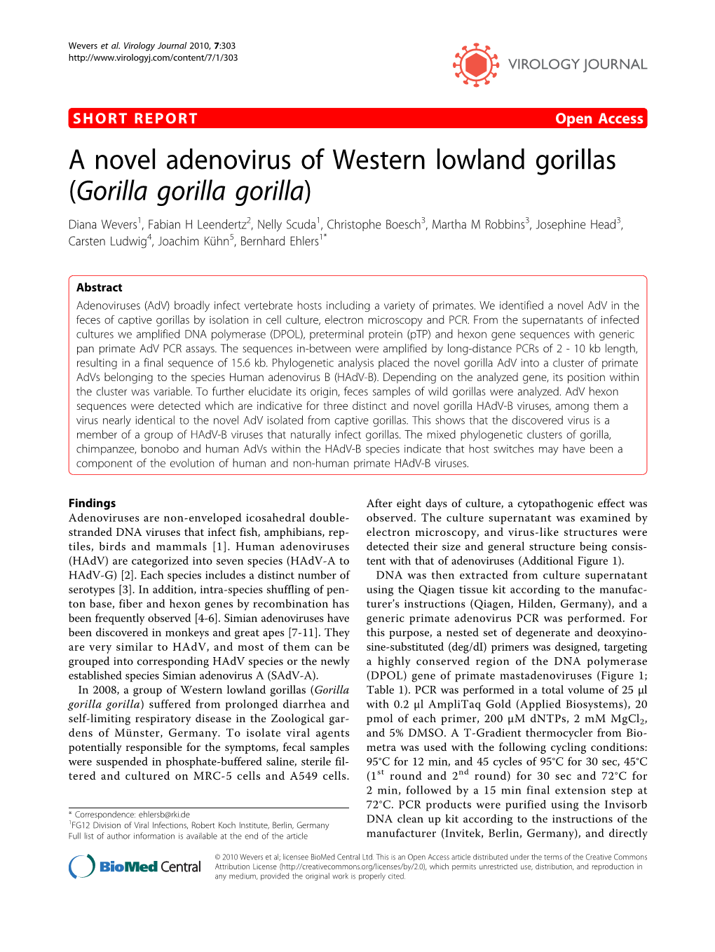 A Novel Adenovirus of Western Lowland Gorillas (Gorilla Gorilla Gorilla)