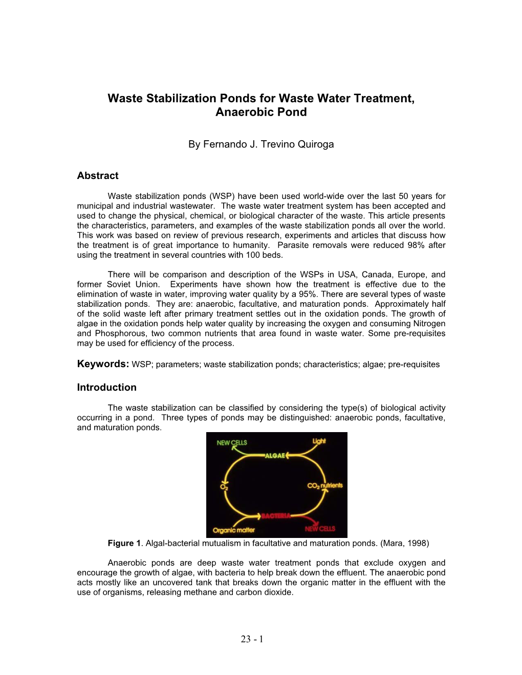 Waste Stabilization Ponds for Waste Water Treatment, Anaerobic Pond