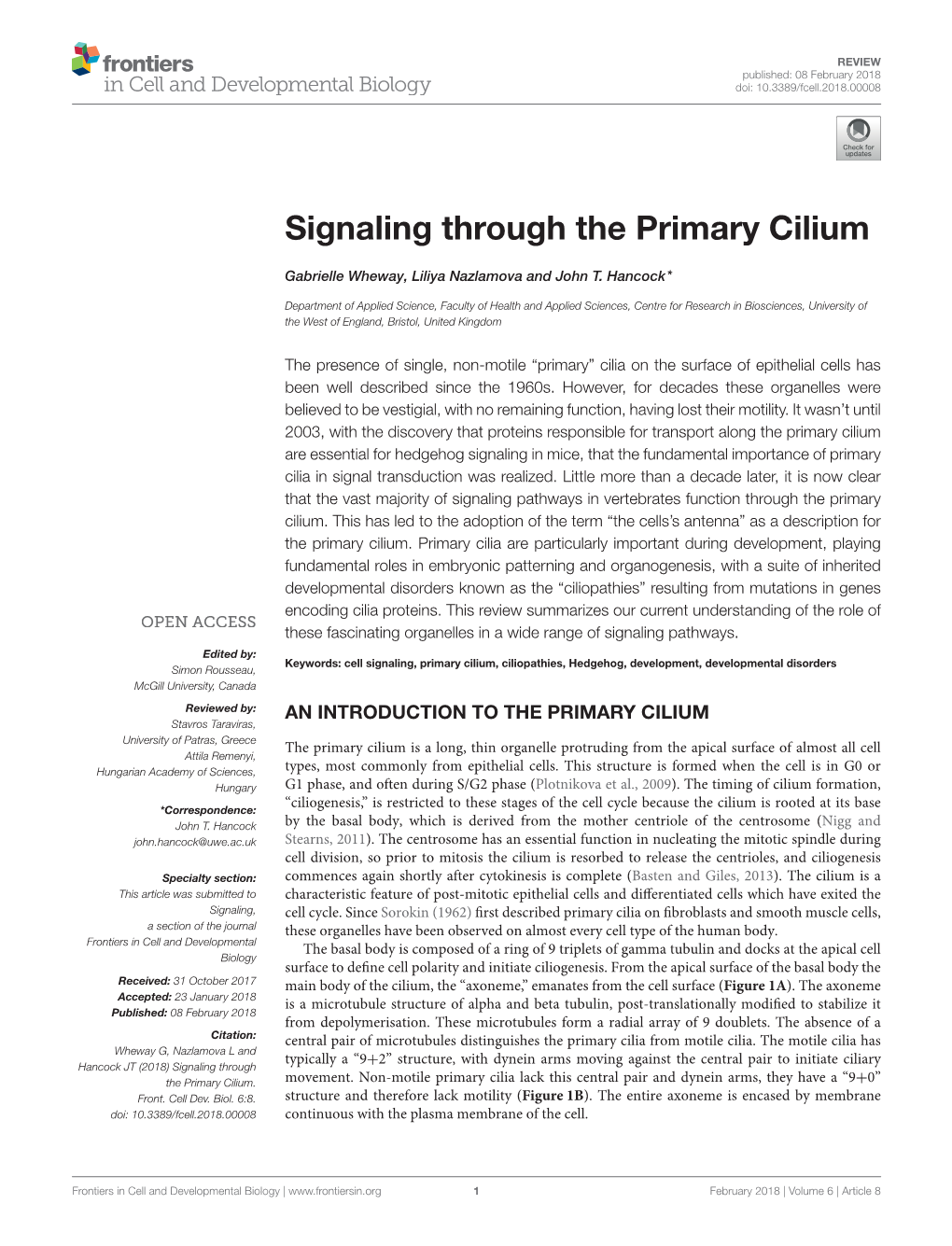 Signaling Through the Primary Cilium
