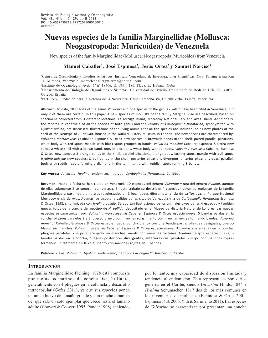 Nuevas Especies De La Familia Marginellidae