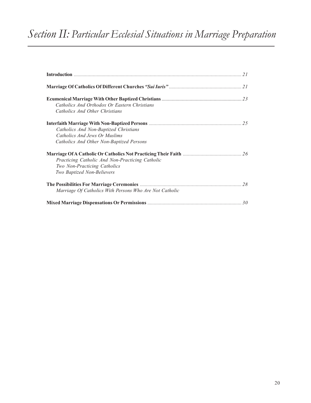 Section II:Particular Ecclesial Situations in Marriage Preparation