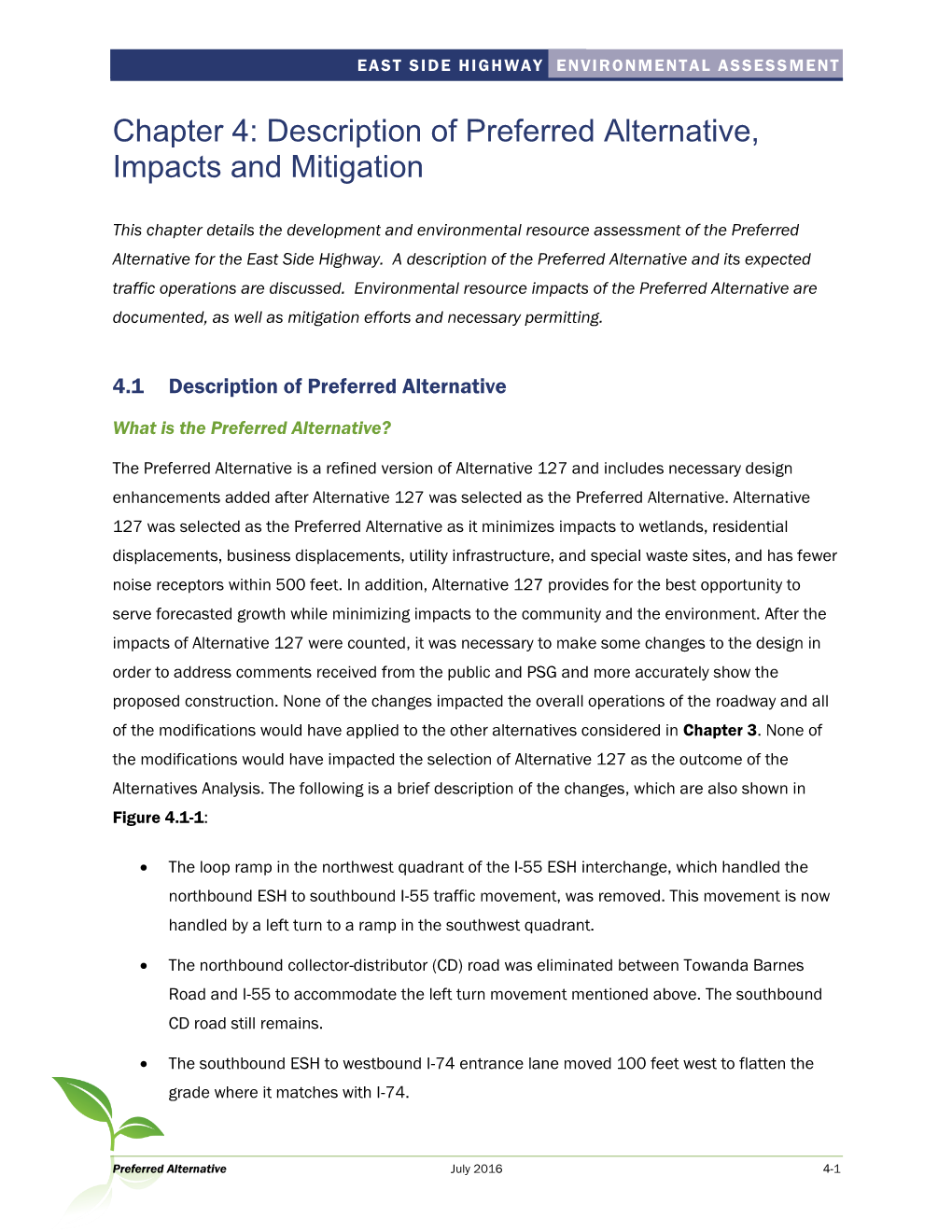 Chapter 4: Description of Preferred Alternative, Impacts and Mitigation