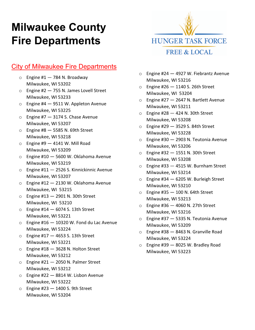 Milwaukee County Fire Departments