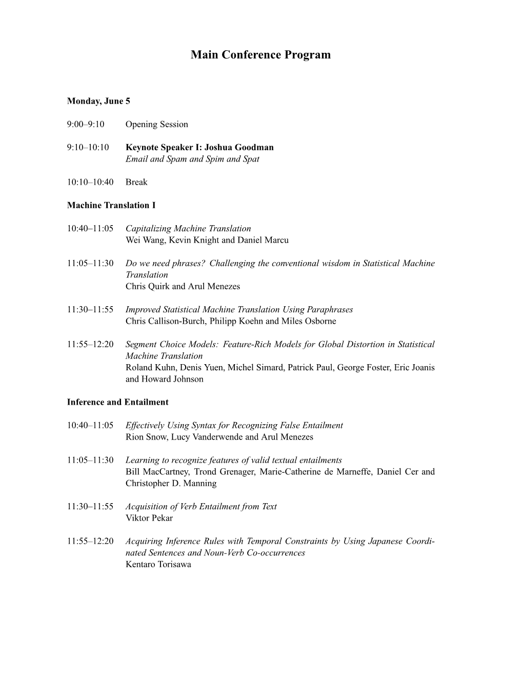 Main Conference Program