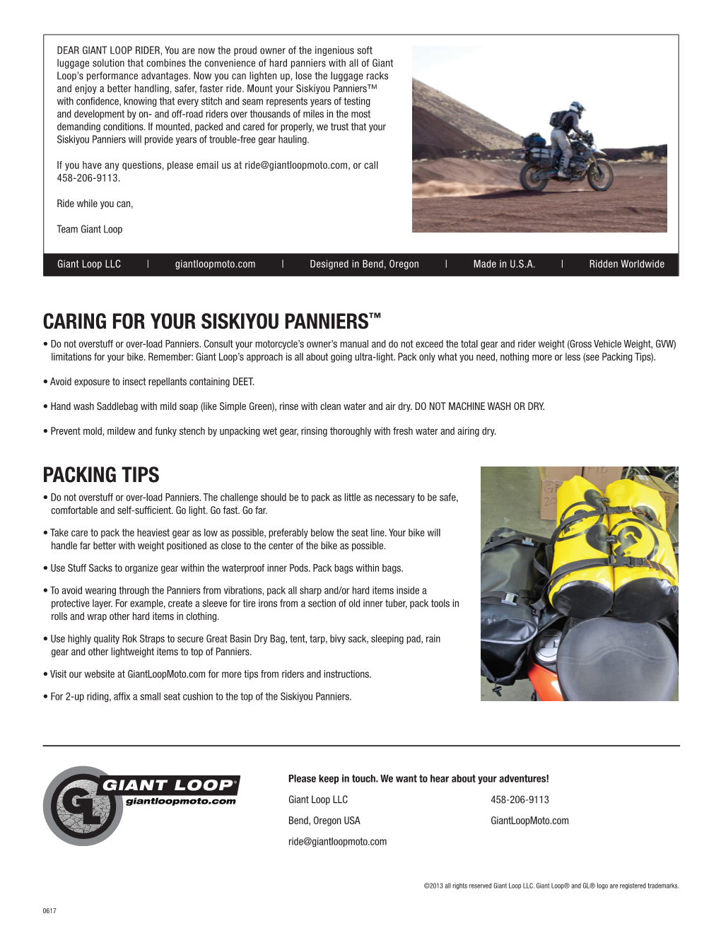 Packing Tips Caring for Your Siskiyou Panniers™