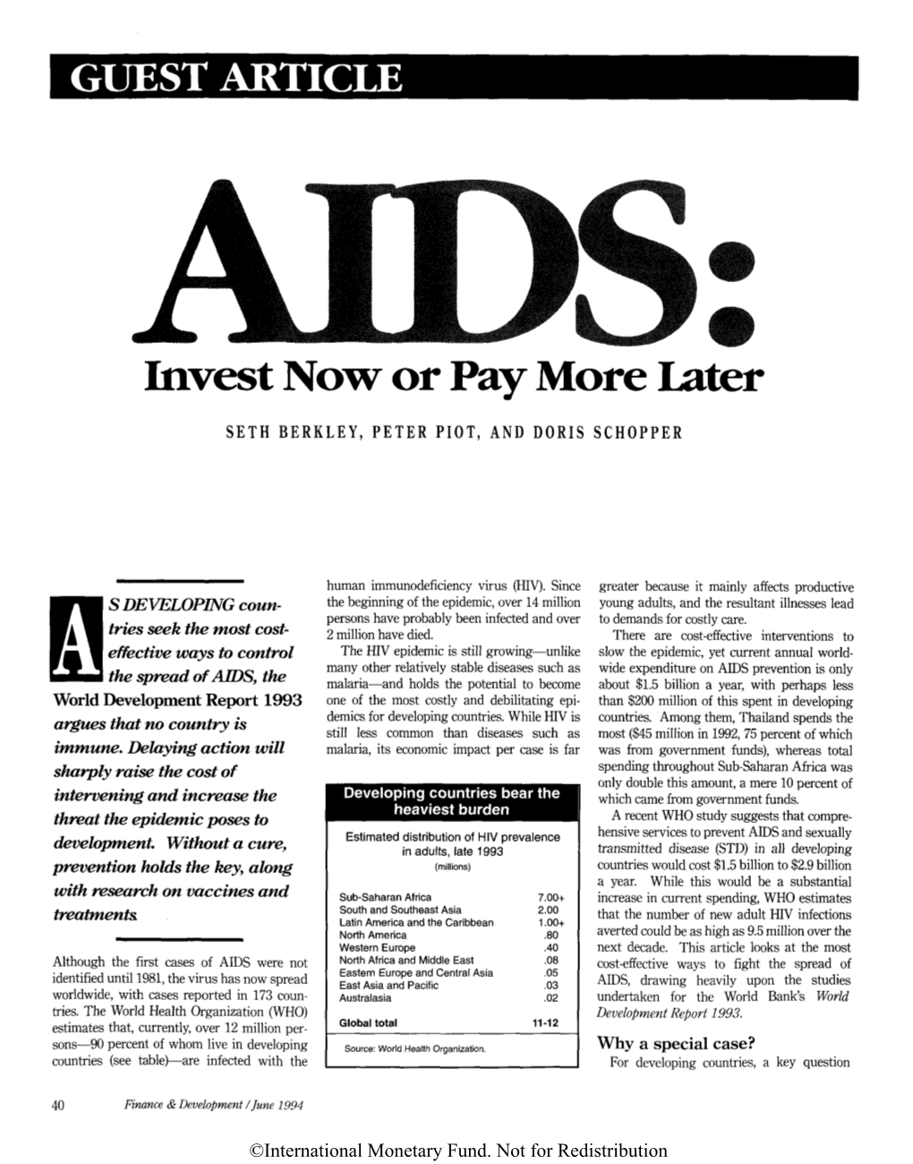 AIDS: Invest Now Or Pay More Later