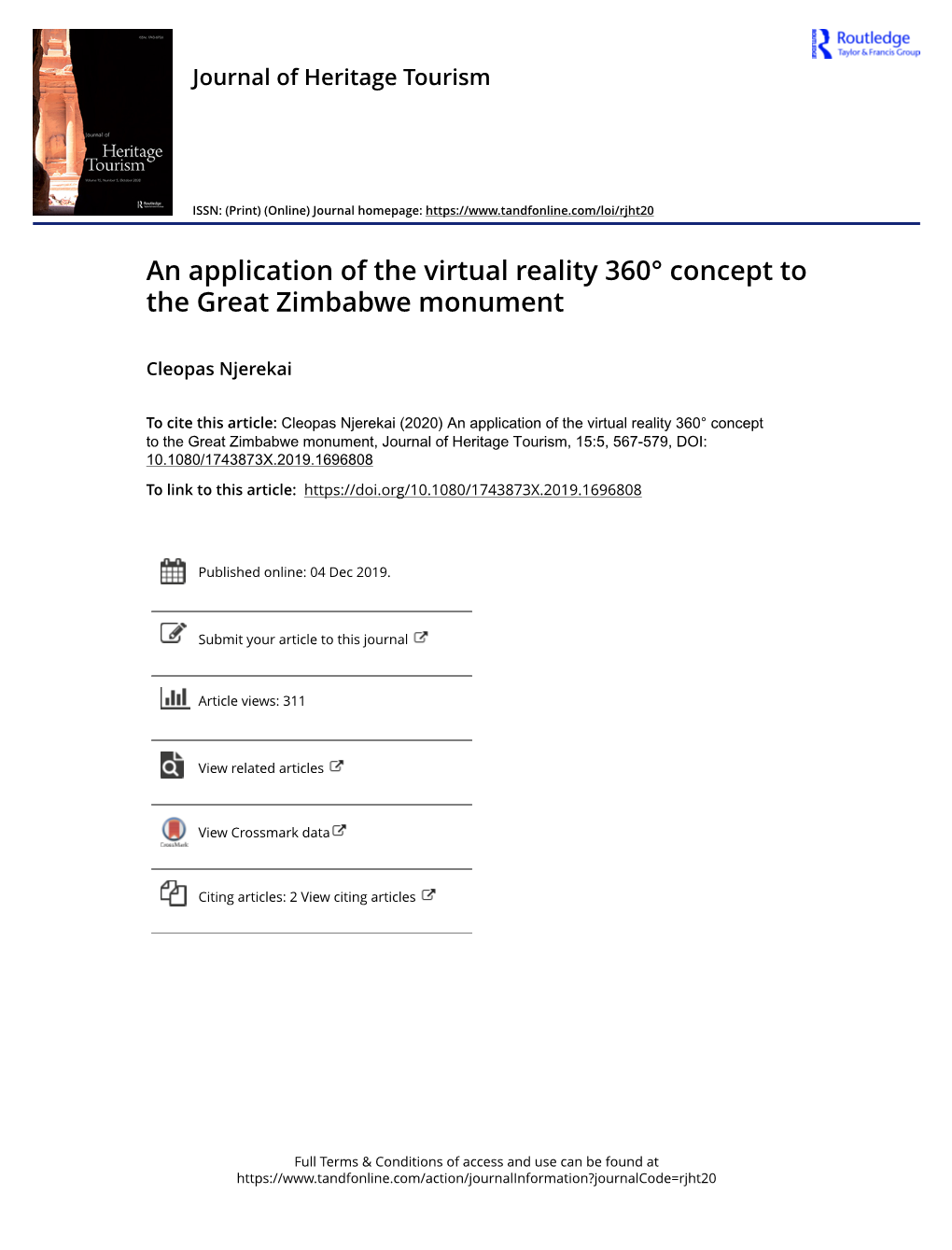 An Application of the Virtual Reality 360° Concept to the Great Zimbabwe Monument