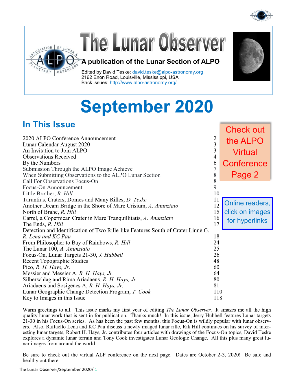 September 2020 the Lunar Observer by the Numbers