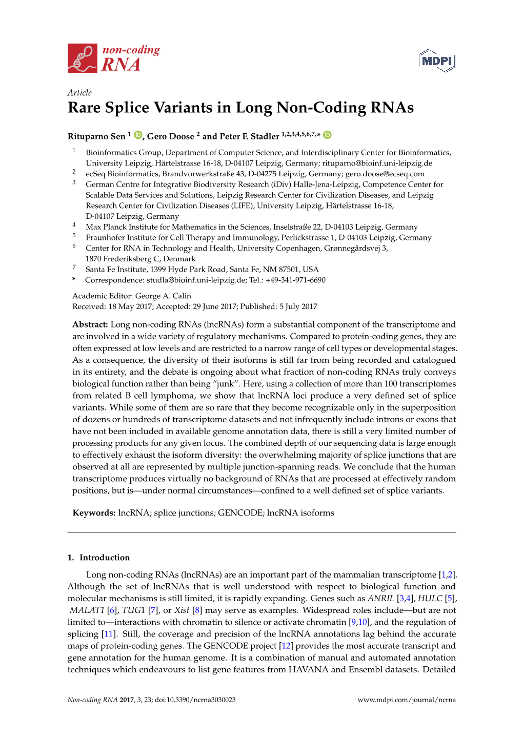 Rare Splice Variants in Long Non-Coding Rnas