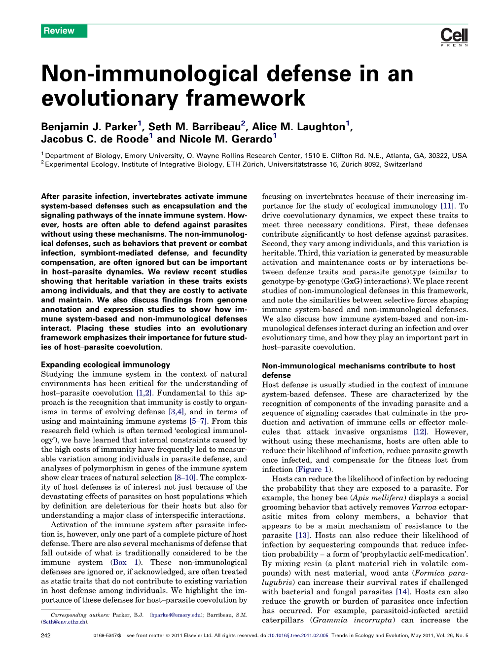 Non-Immunological Defense in an Evolutionary Framework