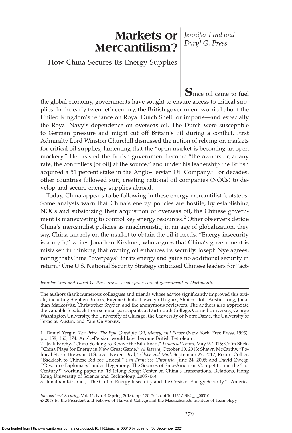 Markets Or Mercantilism? Markets Or Jennifer Lind and Mercantilism? Daryl G