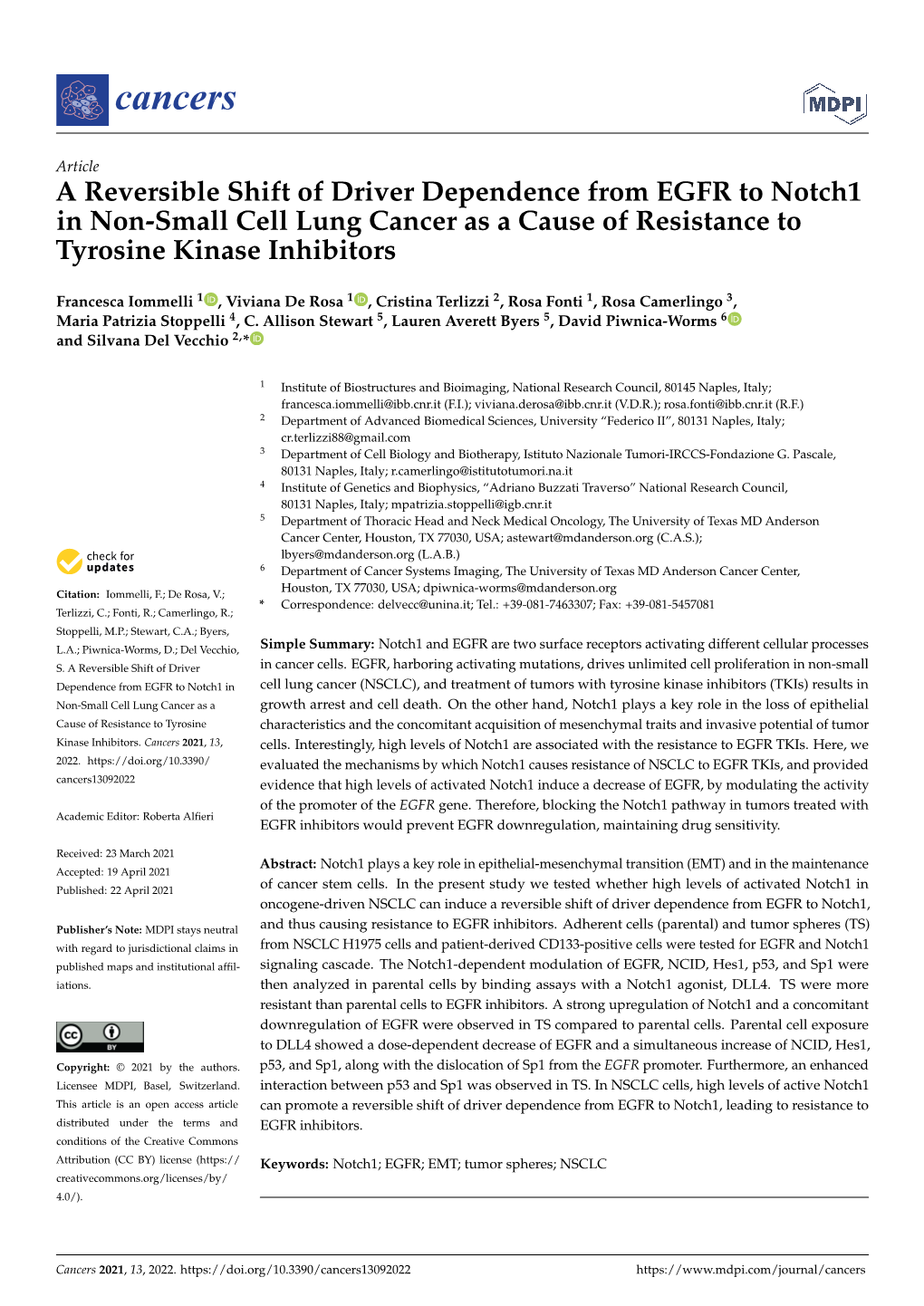 A Reversible Shift of Driver Dependence from EGFR to Notch1 in Non-Small Cell Lung Cancer As a Cause of Resistance to Tyrosine Kinase Inhibitors
