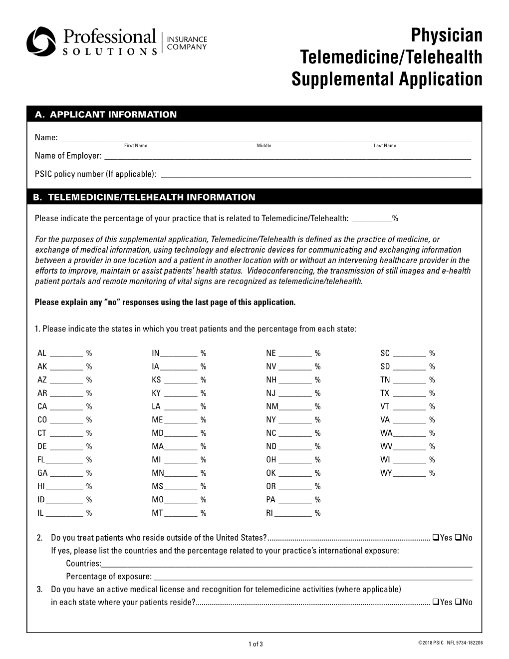 Physician Telemedicine/Telehealth Supplemental Application