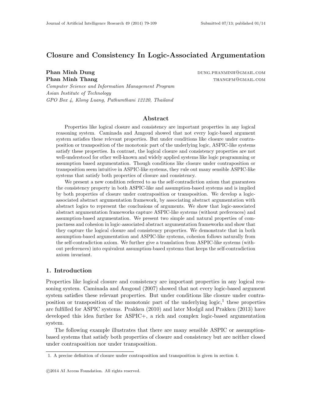 Closure and Consistency in Logic-Associated Argumentation