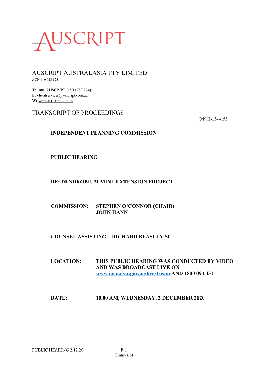 Transcript Day 1 Dendrobium Public Hearing