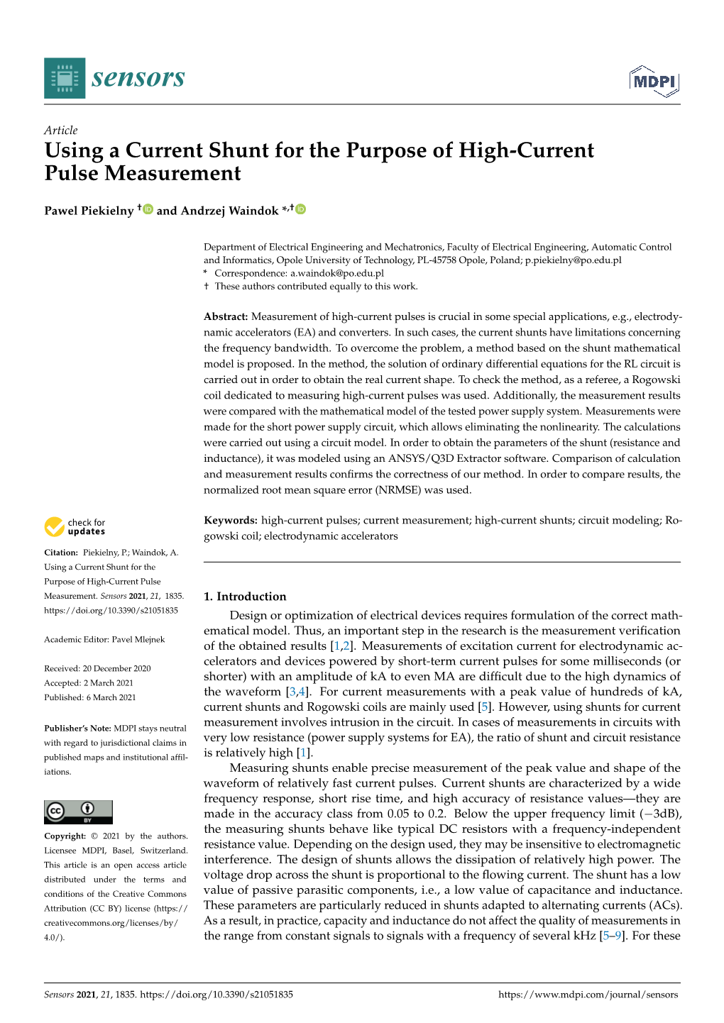 Using a Current Shunt for the Purpose of High-Current Pulse Measurement