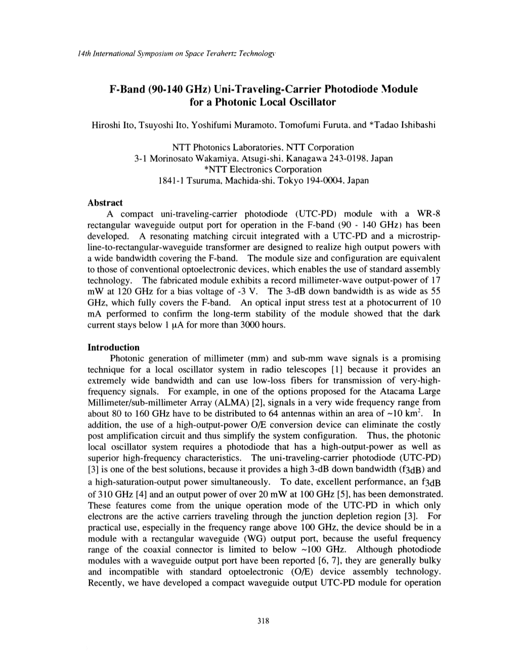 F-Band (90-140 Ghz) Uni-Traveling-Carrier Photodiode Module for a Photonic Local Oscillator