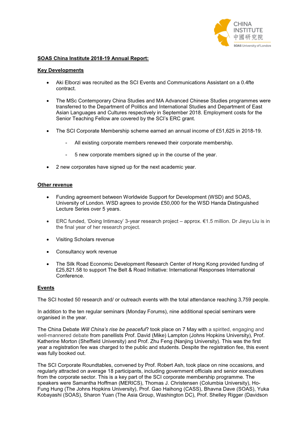SOAS China Institute 2018-19 Annual Report