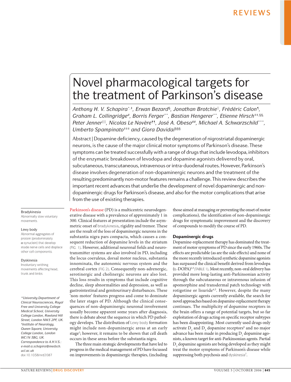 Novel Pharmacological Targets for the Treatment of Parkinson's Disease