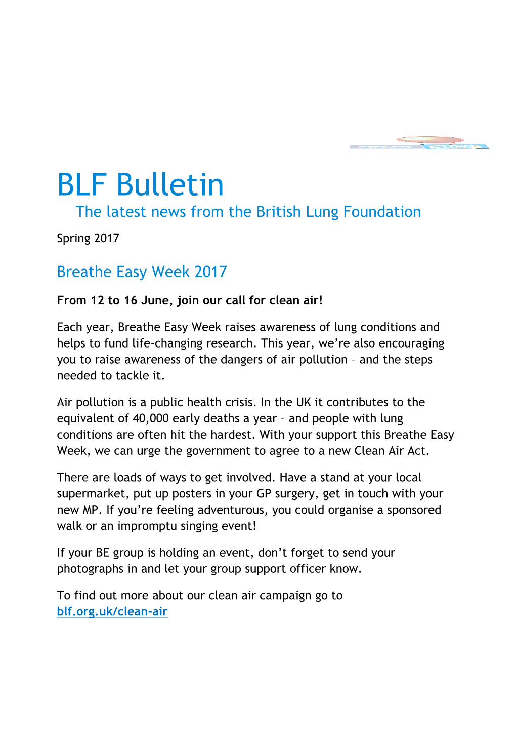 BLF Bulletin the Latest News from the British Lung Foundation