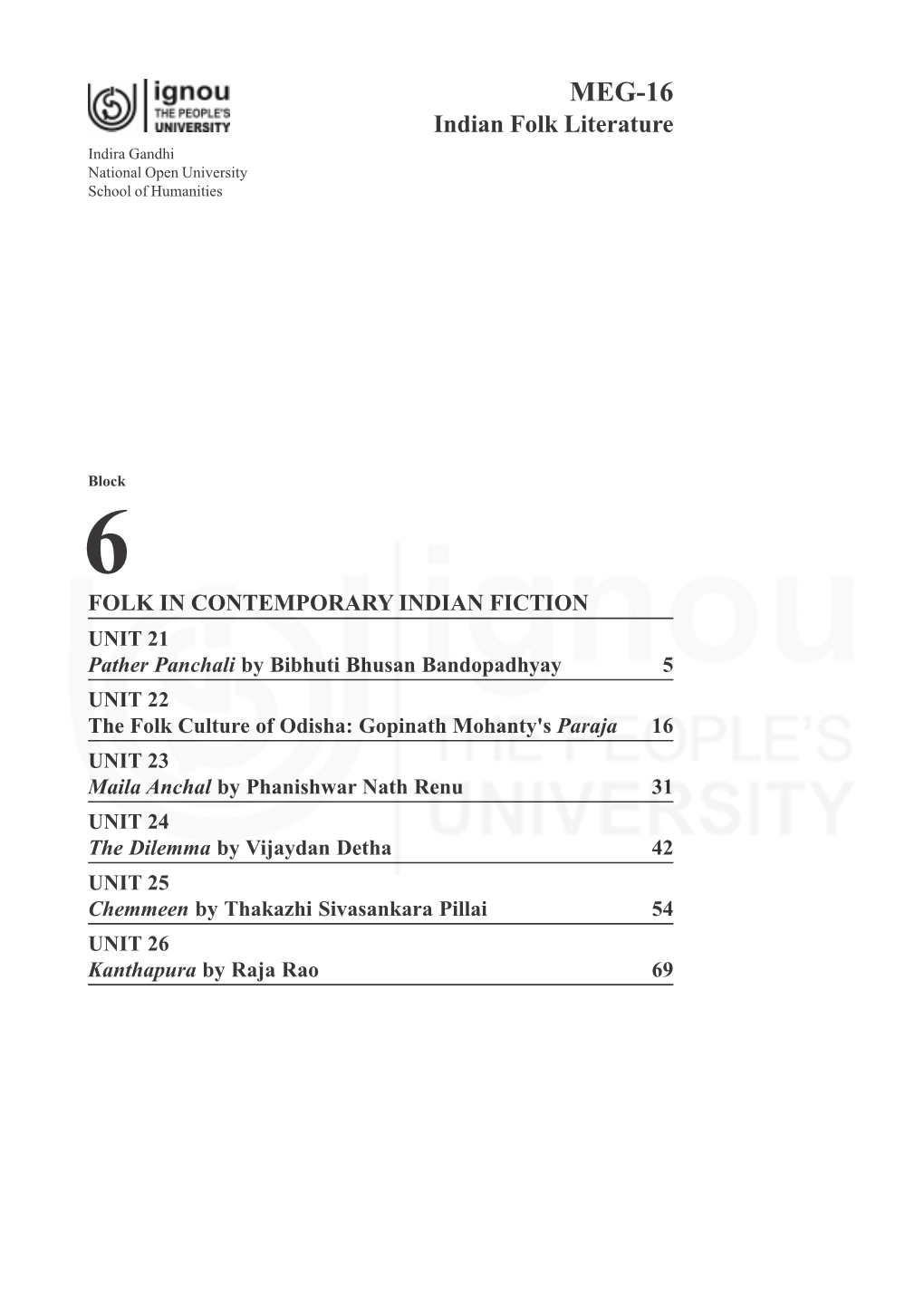 MEG-16 Indian Folk Literature Indira Gandhi National Open University School of Humanities