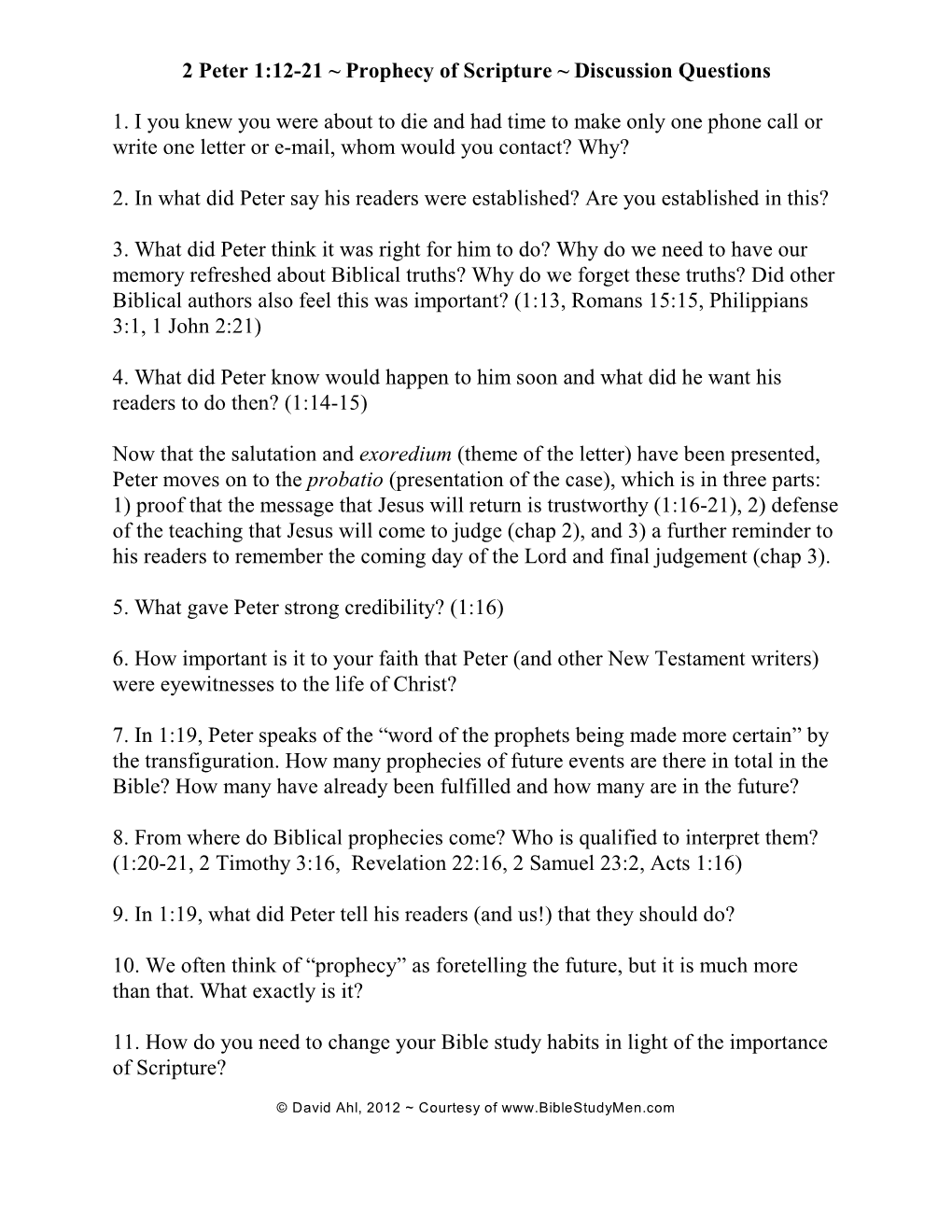 2 Peter 1:12-21 ~ Prophecy of Scripture ~ Discussion Questions 1