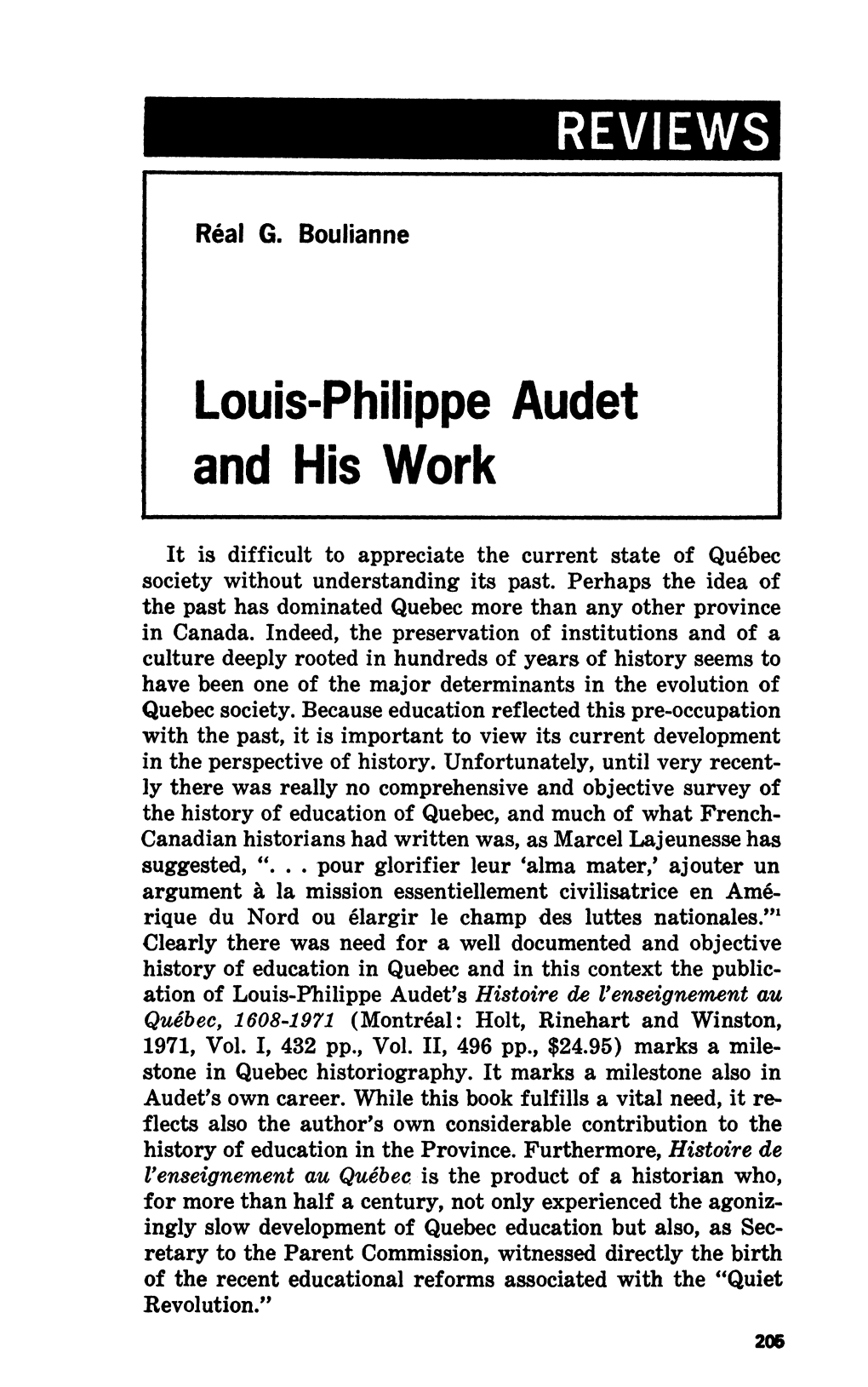 REVIEWS Louis-Philippe Audet and His Work