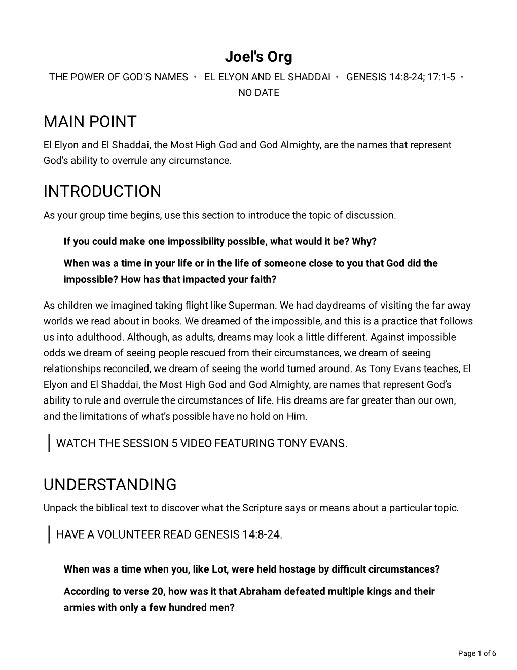 Main Point Introduction Understanding