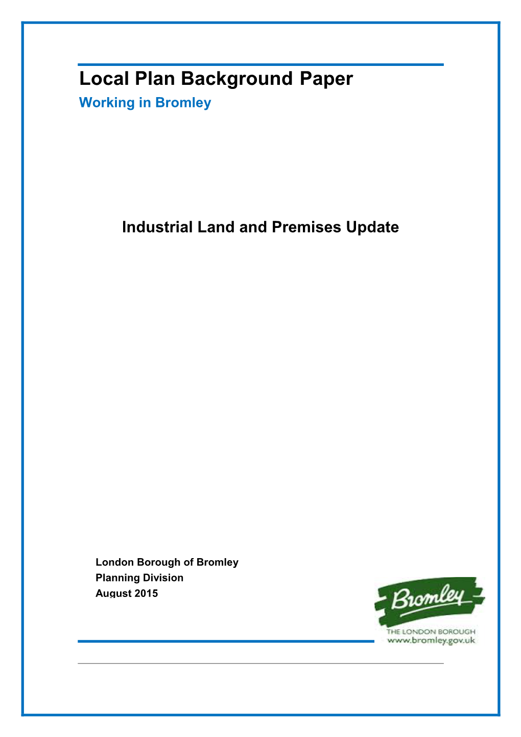 Local Plan Background Paper Working in Bromley