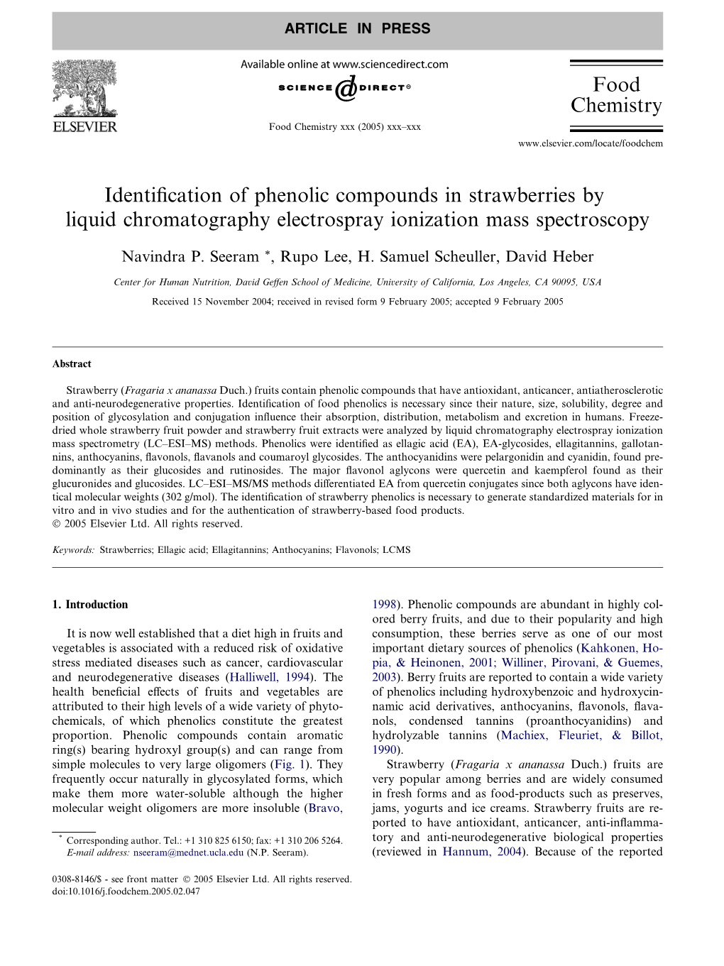 Identification of Phenolic Compounds in Strawberries by Liquid