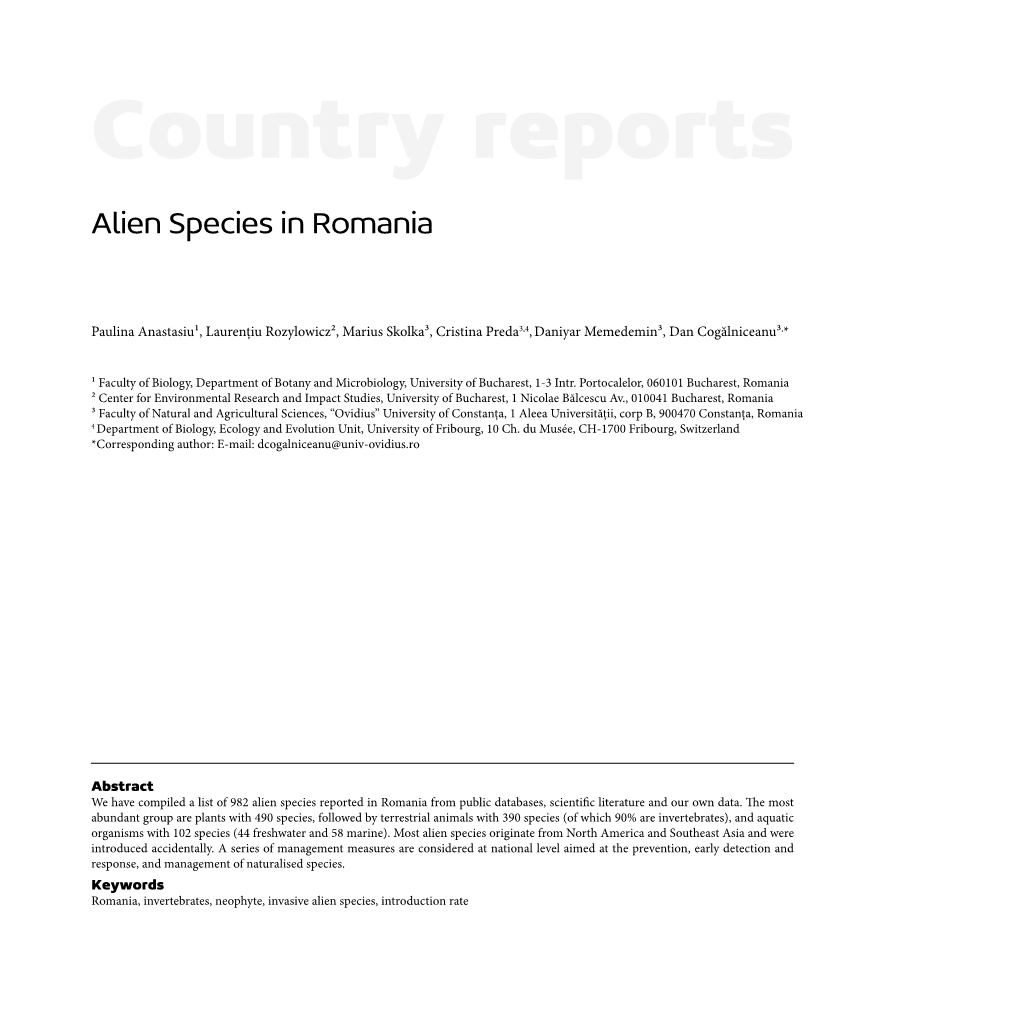 Country Reports Alien Species in Romania