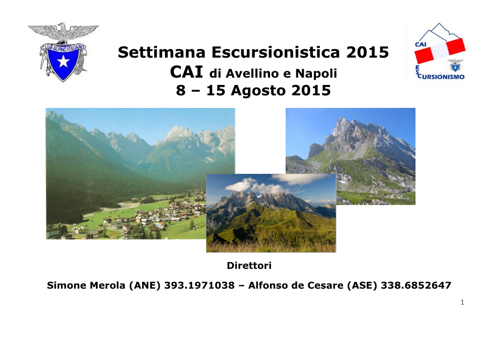 Settimana Escursionistica 2015 CAI Di Avellino E Napoli 8 – 15 Agosto 2015