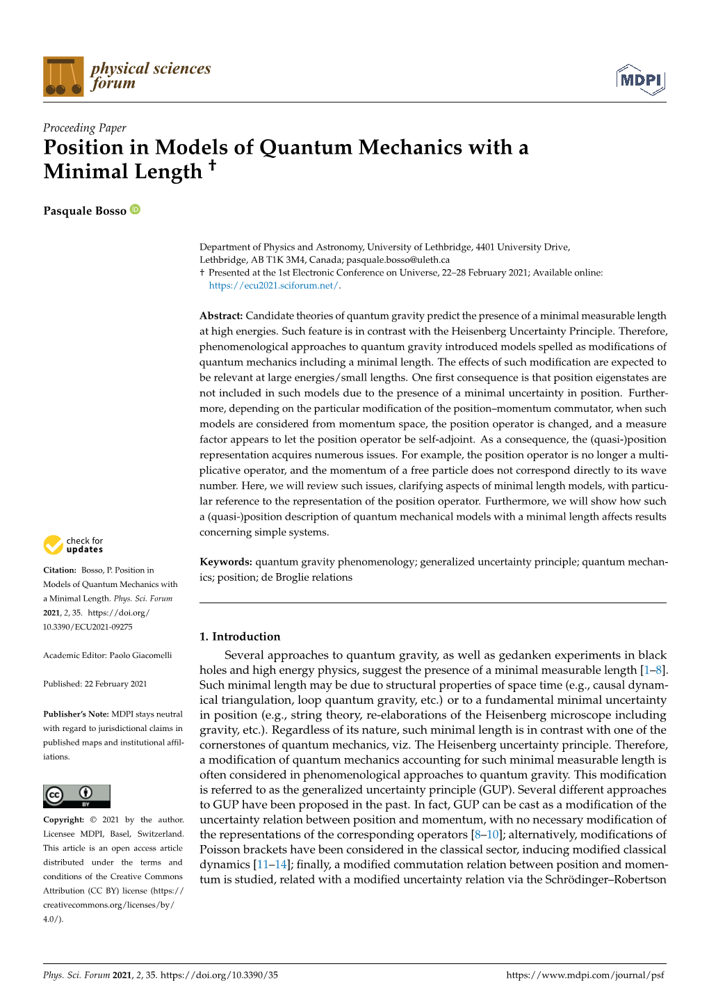 Position in Models of Quantum Mechanics with a Minimal Length †