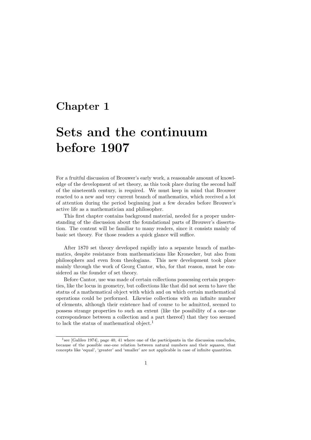 Sets and the Continuum Before 1907