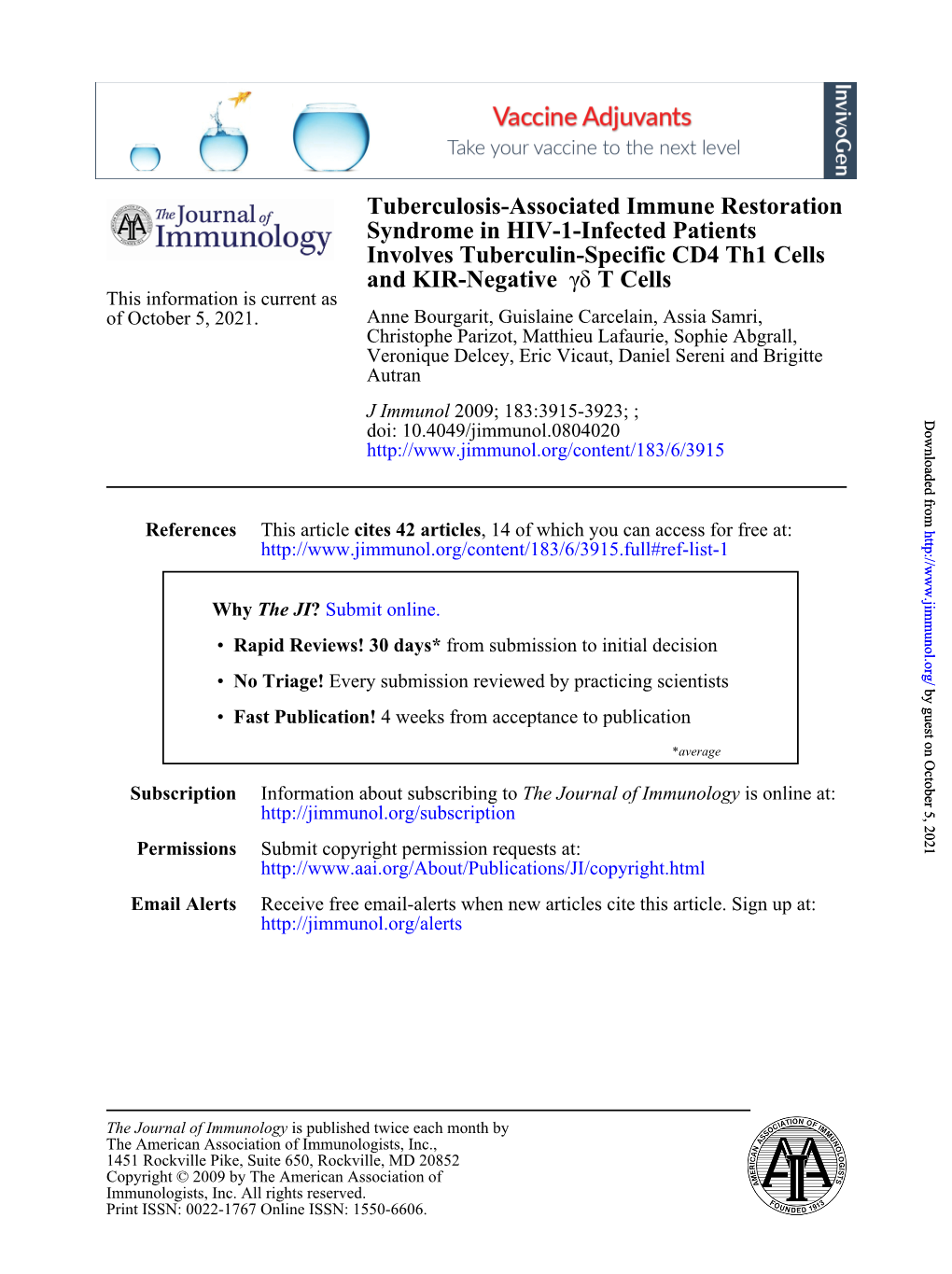 T Cells Δγ and KIR-Negative Involves Tuberculin-Specific CD4 Th1 Cells Syndrome in HIV-1-Infected Patients Tuberculosis-Associ