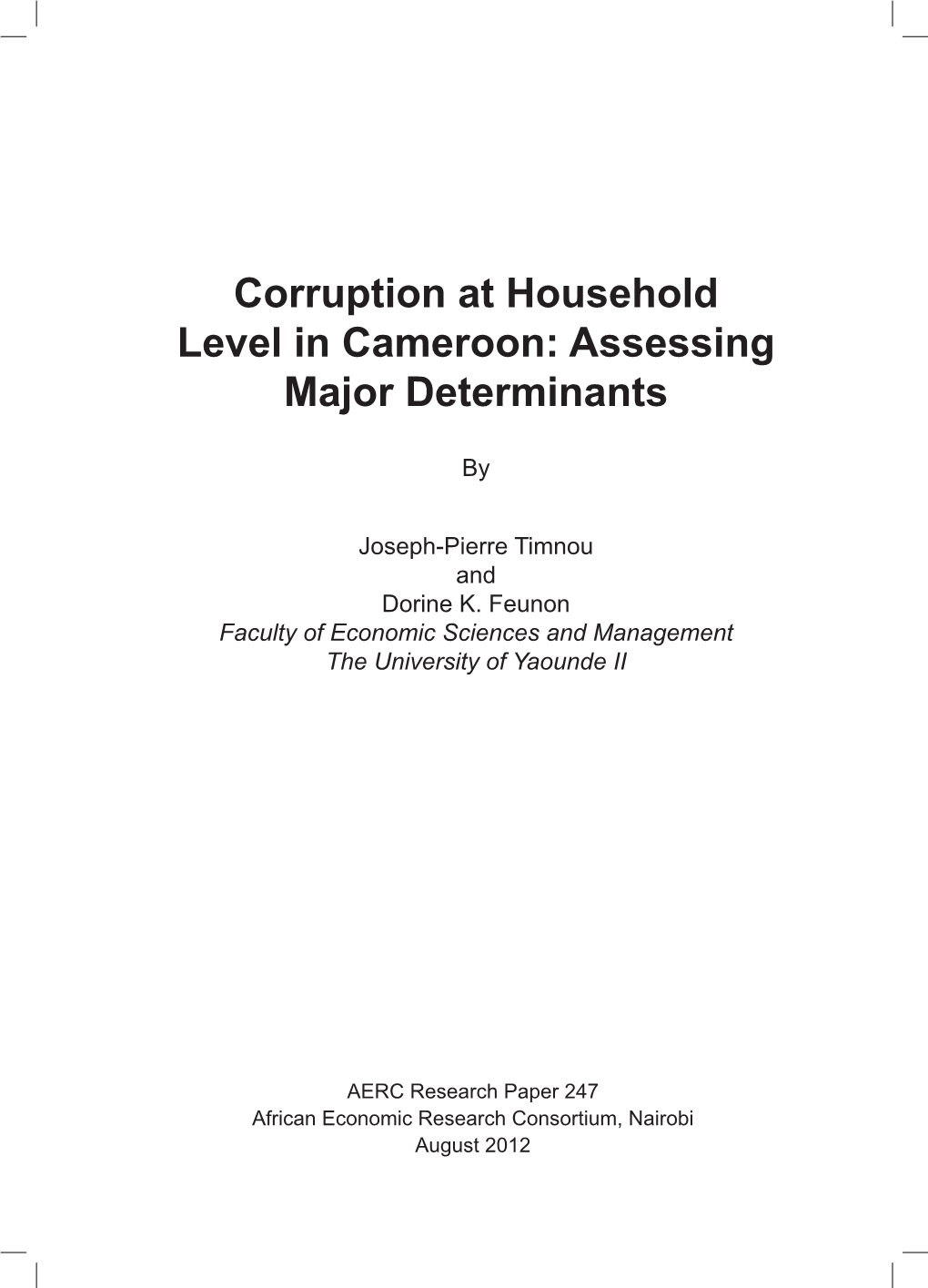 Corruption at Household Level in Cameroon: Assessing Major Determinants
