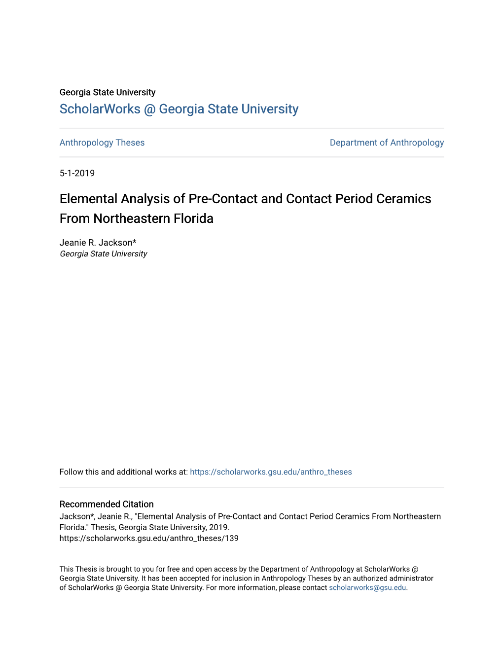 Elemental Analysis of Pre-Contact and Contact Period Ceramics from Northeastern Florida