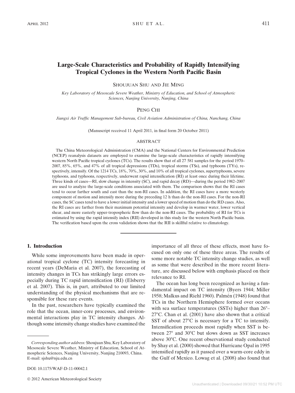 Large-Scale Characteristics and Probability of Rapidly Intensifying Tropical Cyclones in the Western North Pacific Basin