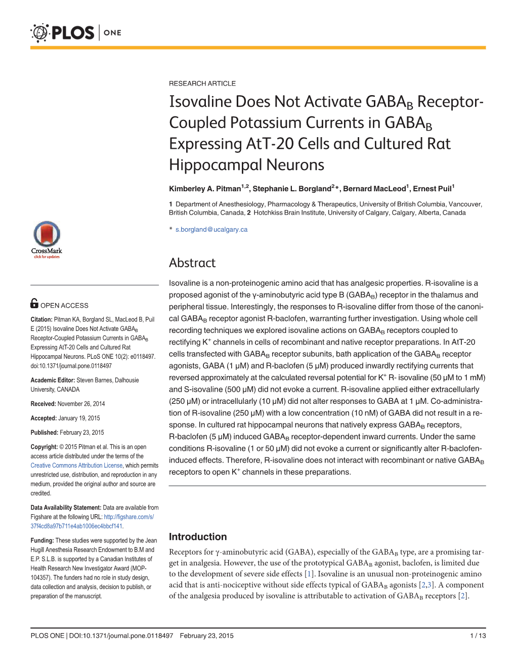 Isovaline Does Not Activate GABAB Receptor-Coupled Potassium