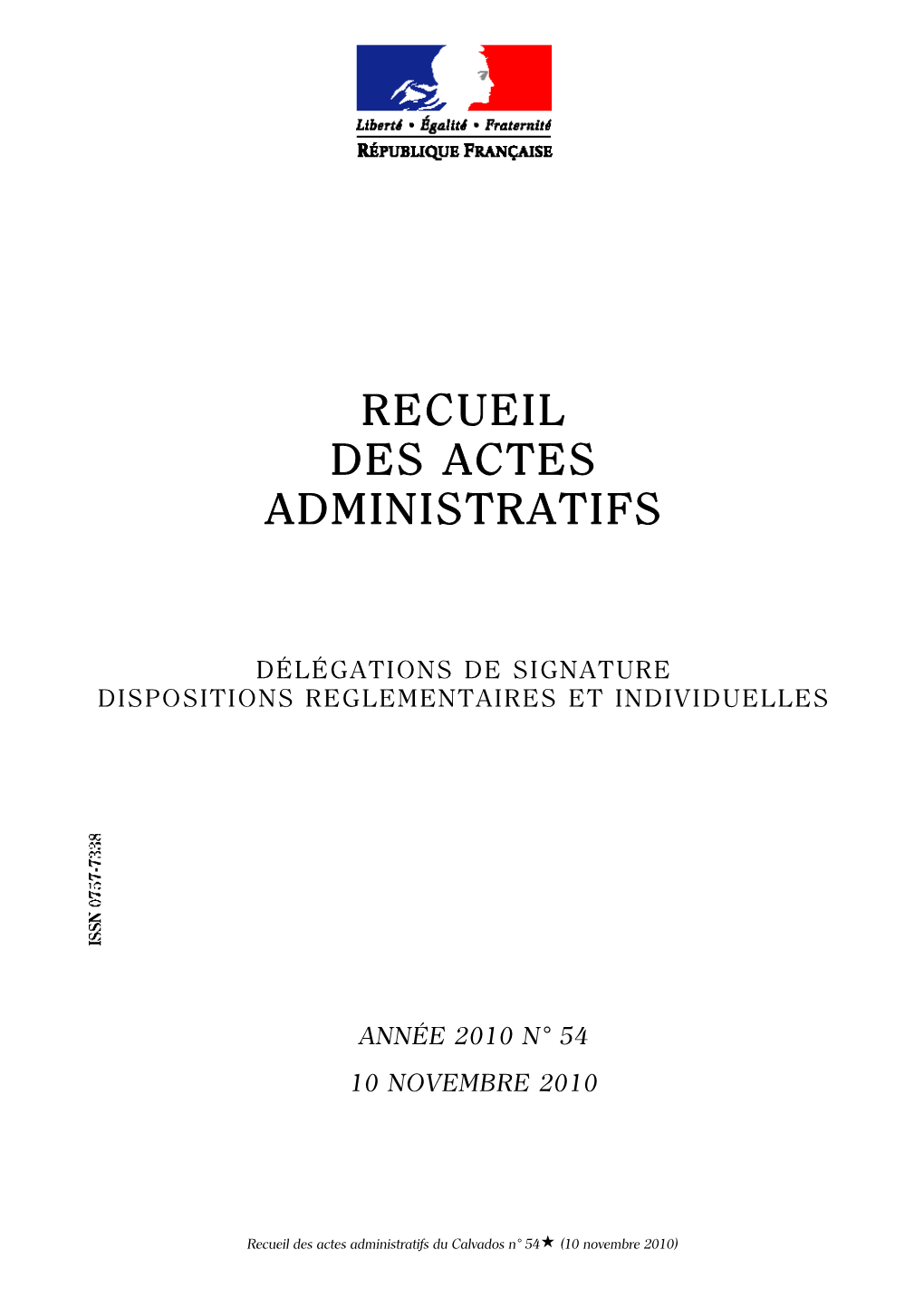 Recueil Des Actes Administratifs N° 54 Du 10