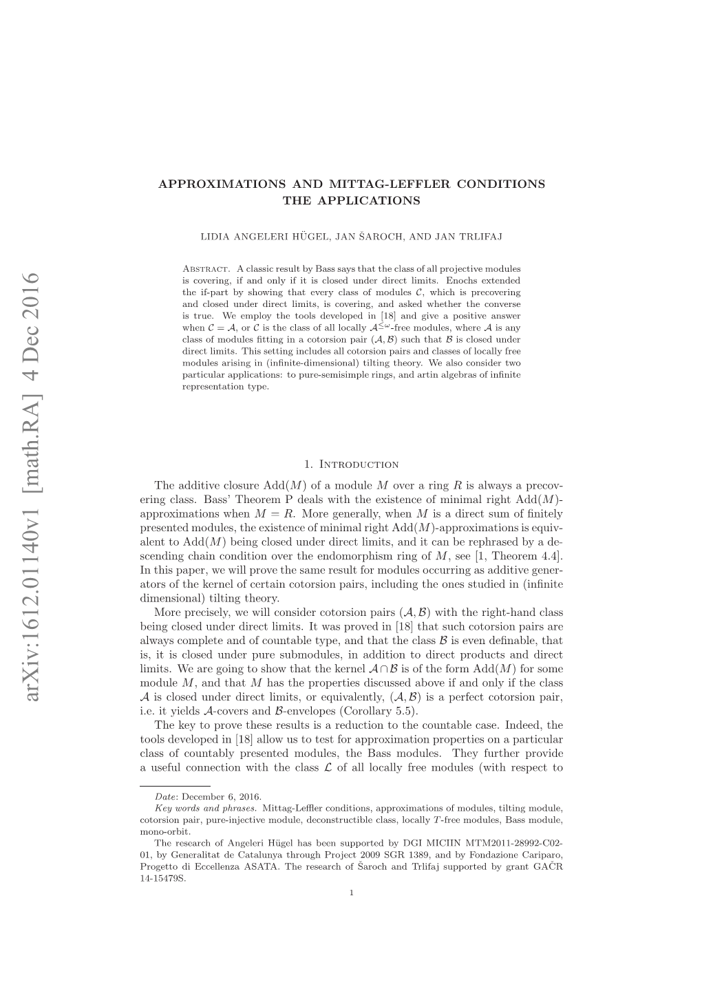 Arxiv:1612.01140V1 [Math.RA] 4 Dec 2016 Rgtod Celnaaaa H Eerhof 138 Research SGR the 2009 ASATA