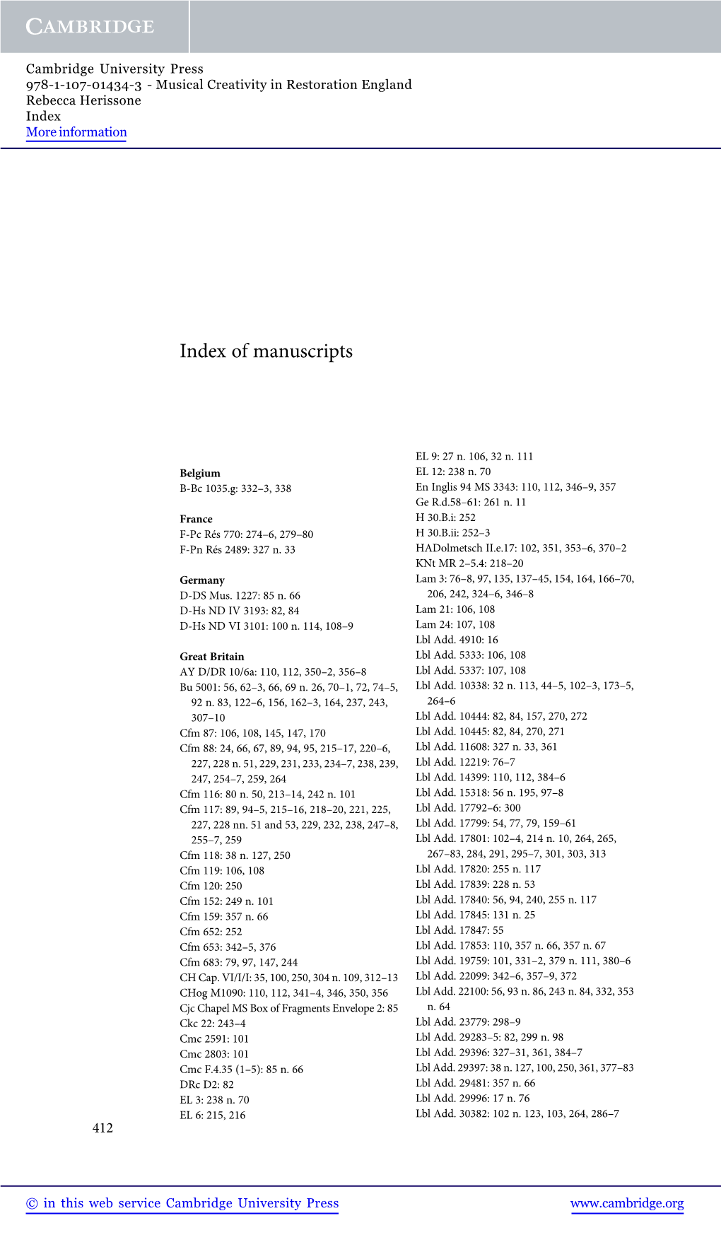 Index of Manuscripts