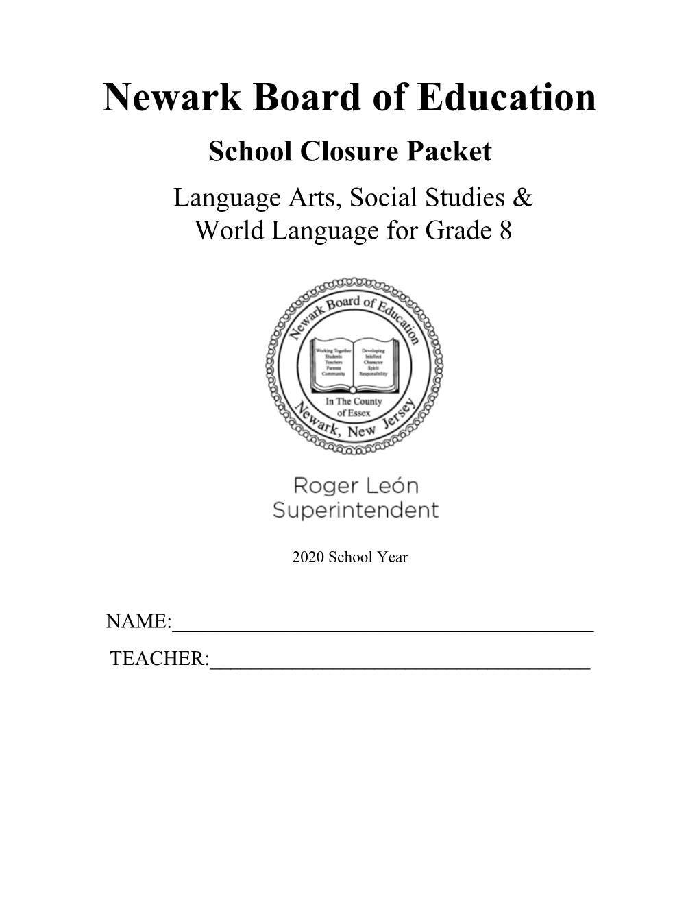 School Closure Packet Language Arts, Social Studies & World Language for Grade 8