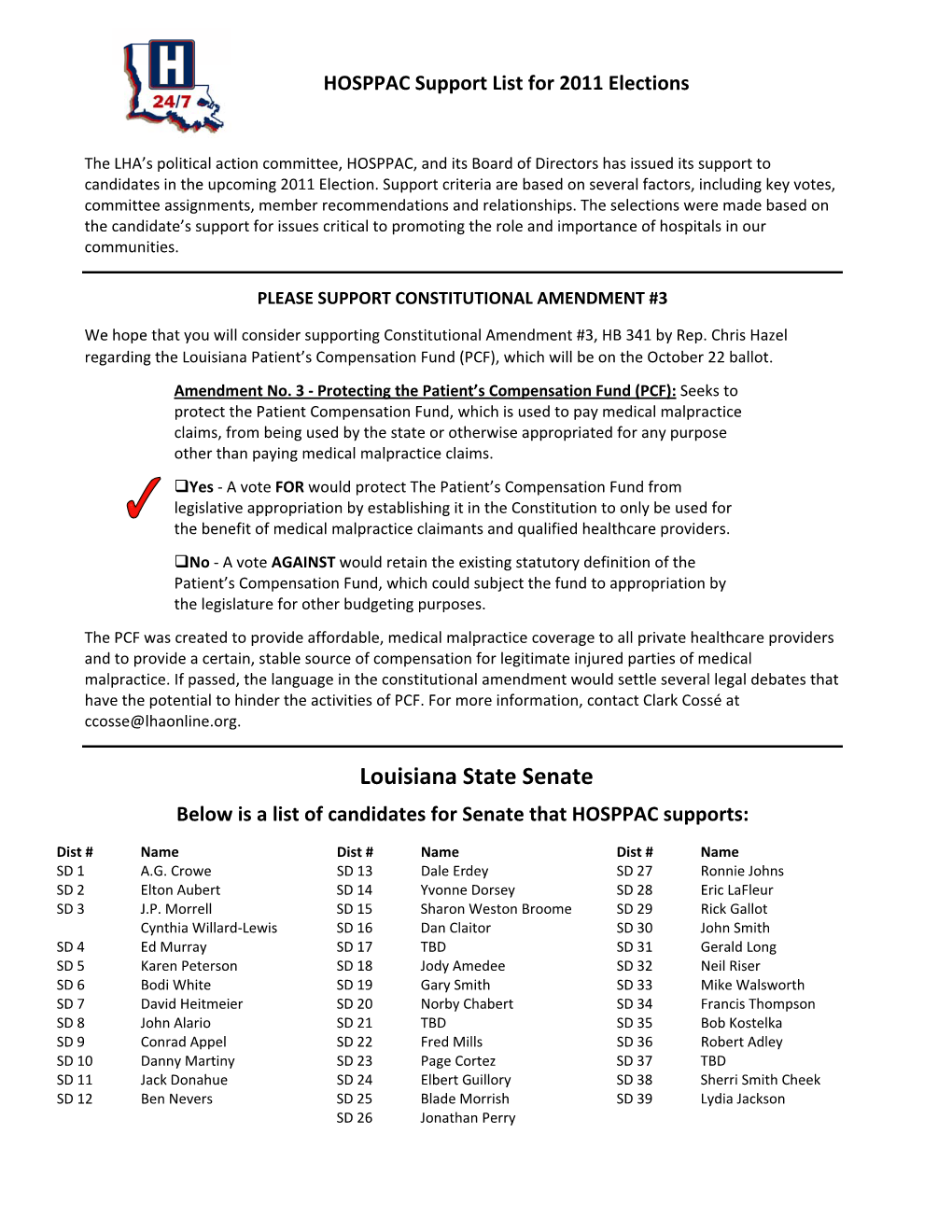 LHA Support List for 2011 Elections